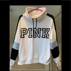 Pink cowl neck sweatshirt.